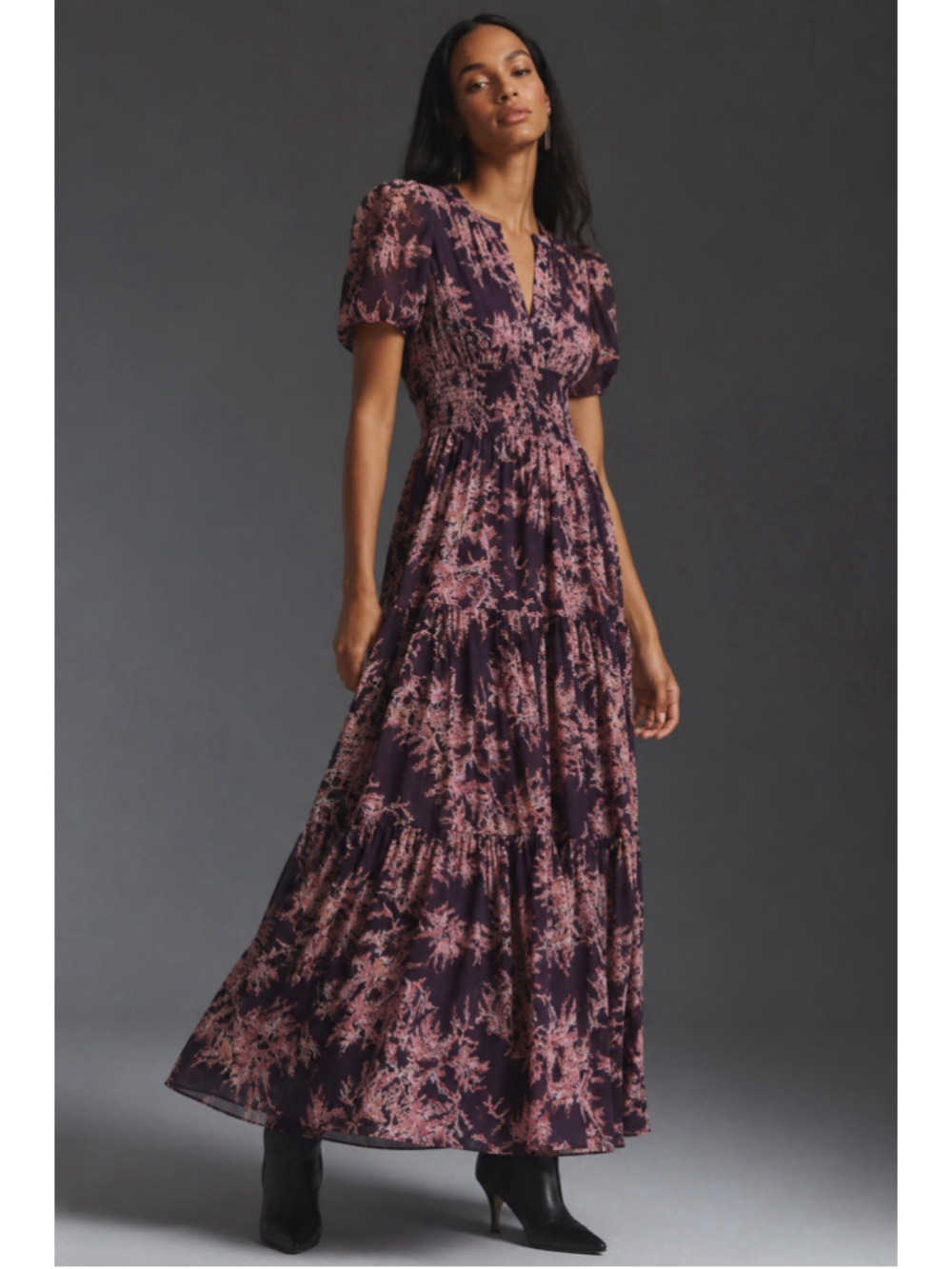 $178 Anthropologie The Somerset Chiffon Maxi Dress Maroon Multi Size XS NWT 💗🧡